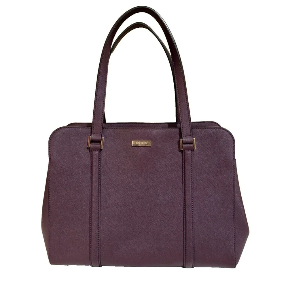 Kate Spade New York Purple Leather Tote Bag with Gold-Tone Hardware